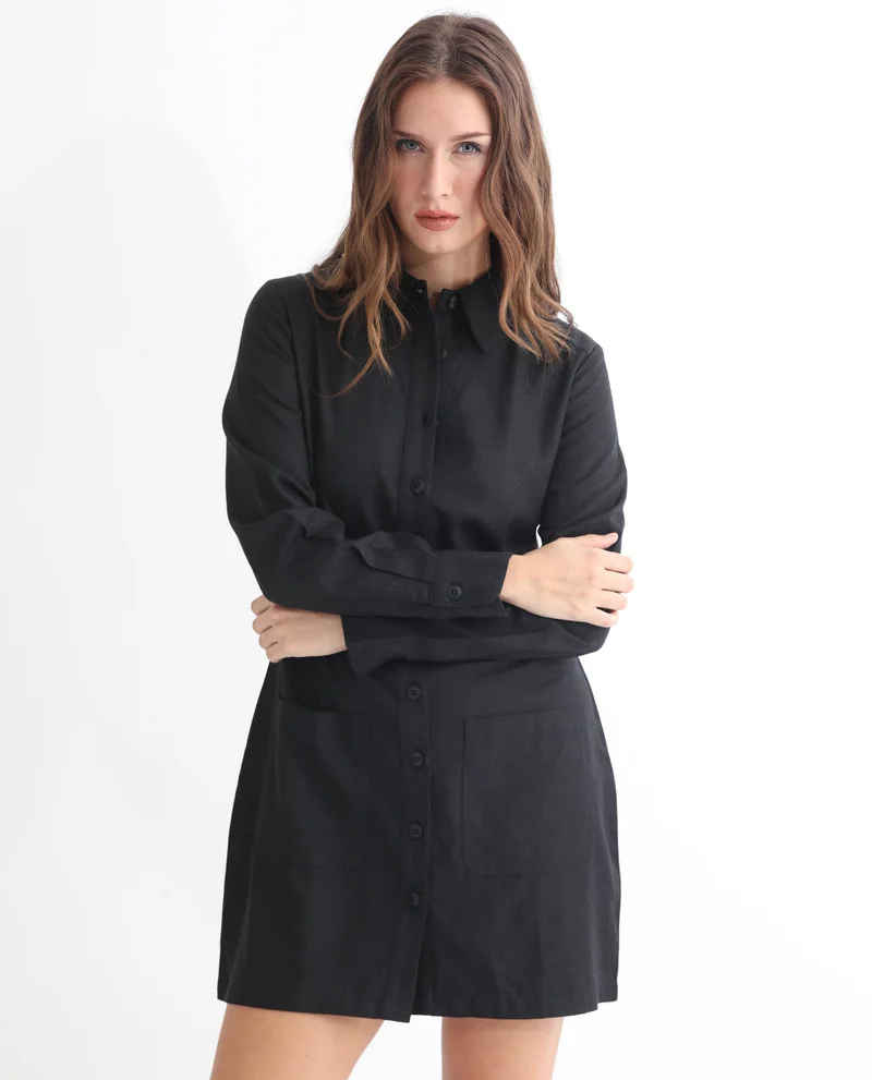 Rareism Women's Chic Short Button-Down Dress