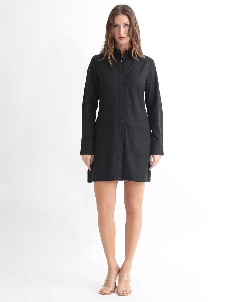 Rareism Women's Chic Short Button-Down Dress