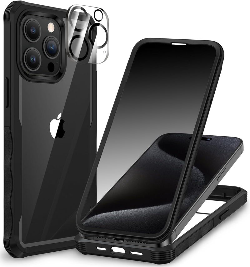 CENHUFO Anti-spy iPhone 15 Pro Case with Tempered Glass Screen Protector Anti-Spy and Camera Protector [9H HD] 360° Shockproof Phone Cover Double Sided Portable Full Case – Black Cost effective upgraded craftsmanship - Image 1