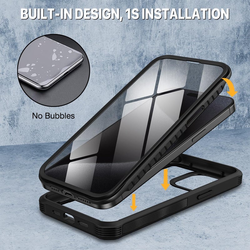 CENHUFO Anti-spy iPhone 15 Pro Case with Tempered Glass Screen Protector Anti-Spy and Camera Protector [9H HD] 360° Shockproof Phone Cover Double Sided Portable Full Case – Black Cost effective upgraded craftsmanship - Image 3