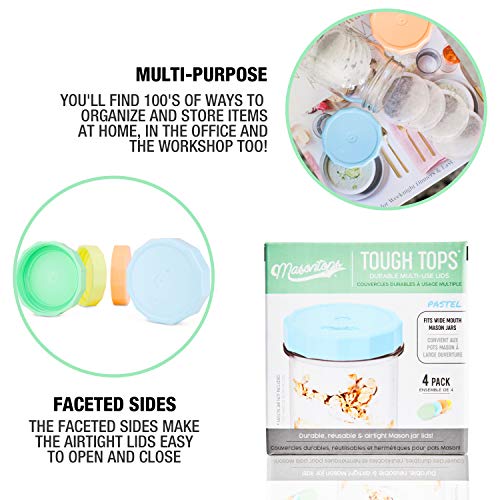 Masontops Tough Tops - Ball Wide Mouth Mason Jar Lids Plastic Leakproof - Multi Colored Plastic Mason Jar Lids - Reusable Canning Lids fit Ball Jars - Image 3
