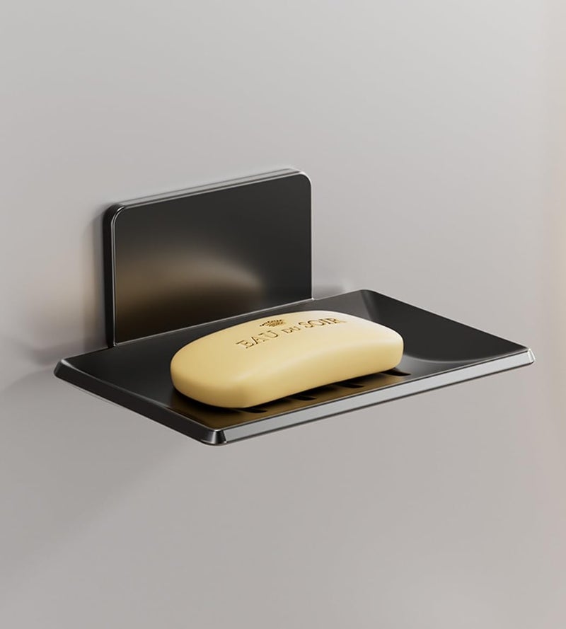Tenom Soap Stand for Bathroom, Space Aluminum Soap Holder for Bathroom Stickable Wall Mounted, Rustproof Soap Dish, Durable Soap Box (Black, Pack of 1) - Image 1
