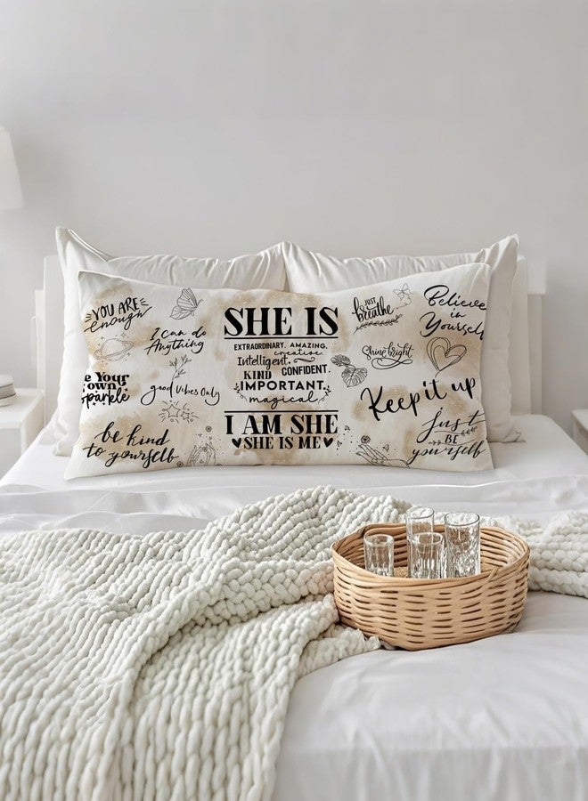 PIUD Inspirational 20x54 Body Pillow Cover, Girls Room Decor, Motivational Affirmation Gifts for Women, She is I Am She Positive Decorative Long Body Pillow Cases for Bed Couch - Image 3