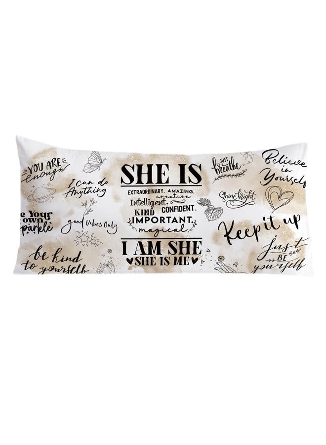 PIUD Inspirational 20x54 Body Pillow Cover, Girls Room Decor, Motivational Affirmation Gifts for Women, She is I Am She Positive Decorative Long Body Pillow Cases for Bed Couch - Image 1