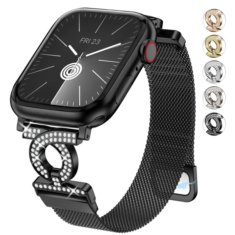 Fullmosa Magnetic Strap Compatible with Apple Watch 41/40/38/46/45/44/42/49mm, Glitter Milanese Loop Band for iWatch Ultra/Ultra2/10/9/8/7/6/5/4/3/2/1/SE - Image 1