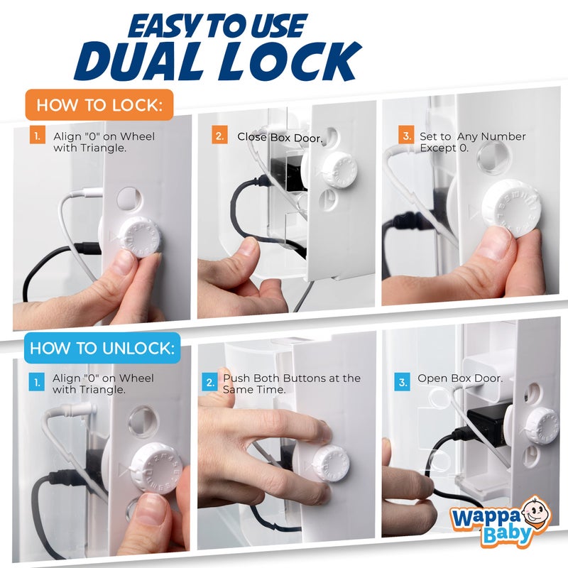 Wappa Baby غطاء مخرج كهربائي شفاف للأطفال وابي [محمي ببراءة اختراع] قفل مزدوج لتحسين أمان الأطفال، سهولة في التشغيل، تركيب بسيط بخطوات 3 مع البراغي المرفقة. يوفر مساحة إضافية داخلية للمقابس. - Image 3
