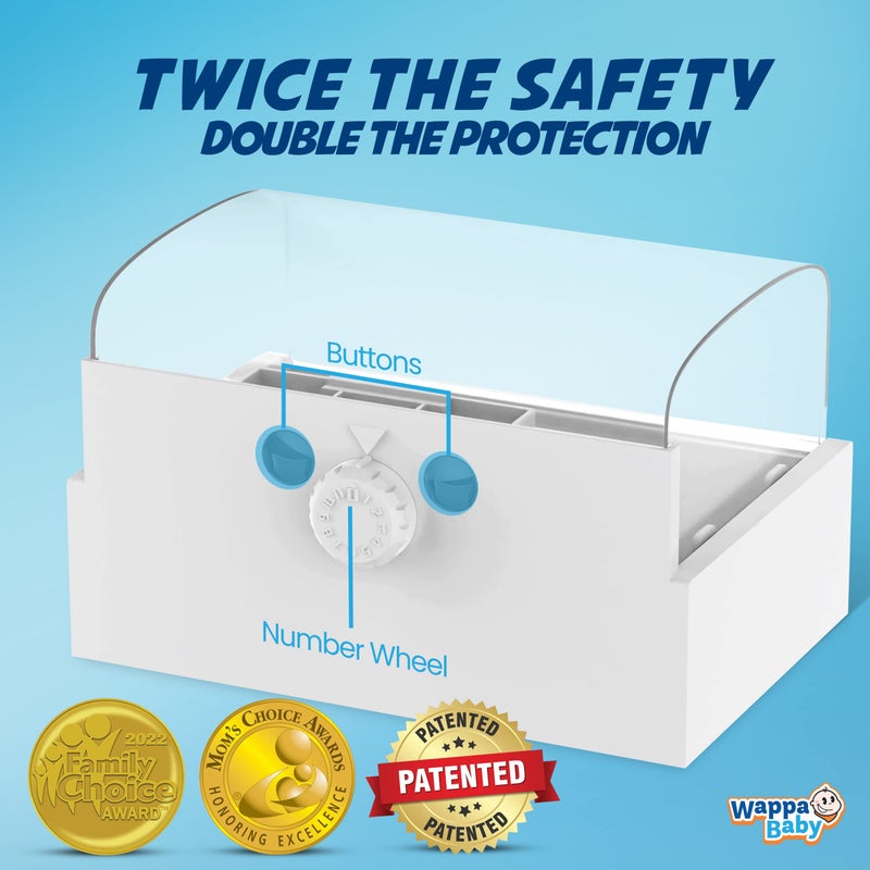 Wappa Baby غطاء مخرج كهربائي شفاف للأطفال وابي [محمي ببراءة اختراع] قفل مزدوج لتحسين أمان الأطفال، سهولة في التشغيل، تركيب بسيط بخطوات 3 مع البراغي المرفقة. يوفر مساحة إضافية داخلية للمقابس. - Image 4