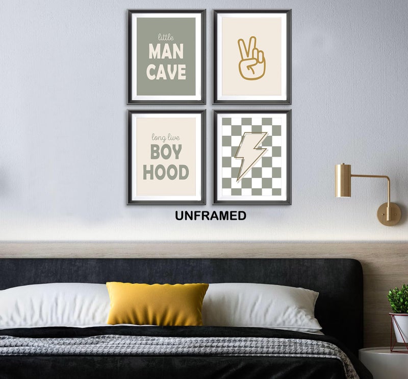 AEHIE Little Man Cave Retro Preppy Checkered Lightning Peace Sign Long Live Boyhood Poster Prints for Boy Teen Room Dorm Decor Preppy Decorations Prints Wall Art Unframed 4pcs 8x10inches Teen Boys Gifts - Image 4