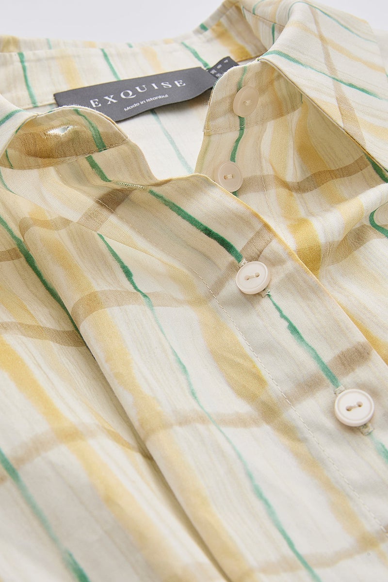 EXQUISE Shirt Collar, Waist-Fitting, Short-Sleeved Regular Mini Dress in Multicolor - Image 5