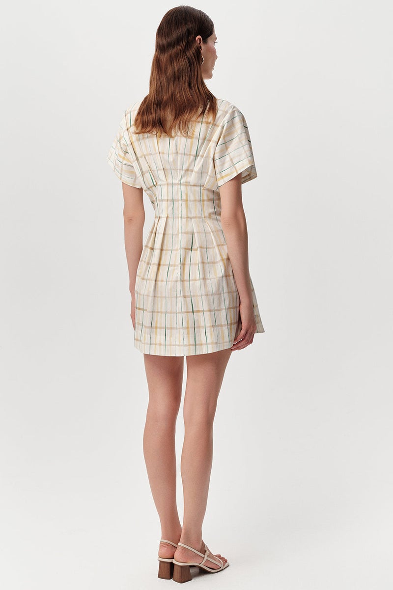 EXQUISE Shirt Collar, Waist-Fitting, Short-Sleeved Regular Mini Dress in Multicolor - Image 4