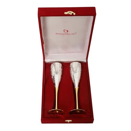 INTERNATIONAL GIFT® German Silver Wine Glass/Wine Goblet Set of 2 Pieces Glass | Happy Anniversary Customize Velvet Box with Carry Bag,300 Ml - Image 5