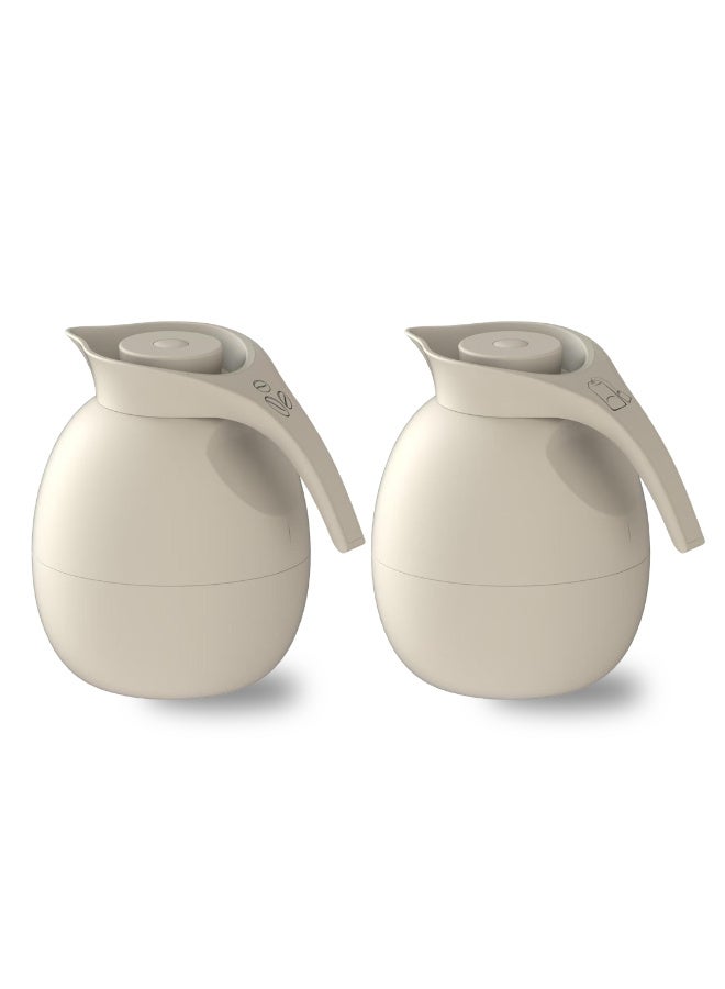 Raz مجموعة من قارورتين مفرغة من الهواء للقهوة والشاي والماء سعة 1000 مل، لون بيج - Image 2