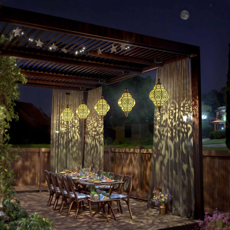 Hapjoy Hanging Solar Lights Outdoor Garden Decor Solar Lantern Waterproof Plastic Moroccan Outdoor Decorations for Patio Pathway Yard Backyard Garden Decorative (2 Pack, Bronze) - Image 5