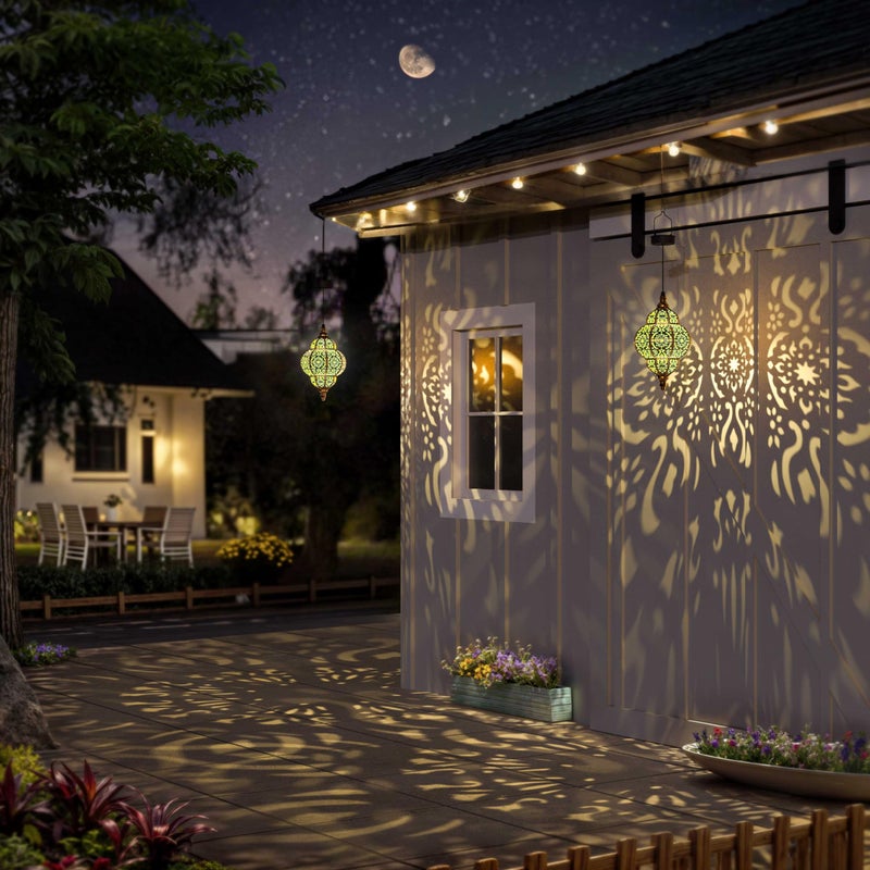 Hapjoy Hanging Solar Lights Outdoor Garden Decor Solar Lantern Waterproof Plastic Moroccan Outdoor Decorations for Patio Pathway Yard Backyard Garden Decorative (2 Pack, Bronze) - Image 4