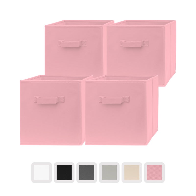 Pomatree 13x13x13 Inch Storage Cubes  4 Pack  Large and Sturdy Storage Bins  Dual Handles Foldable  Cube Organizer Bin  Fabric Baskets for Organizing Closet Clothes and Toys Pink