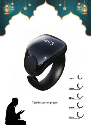 Tasbih Zikr Smart Ring, Adjustable Ring Finger Counter with 5 Sizes (16/18/20/22/24mm), APP Support Digital Counter Prayer Reminder Rings, Waterproof 4 Digit Finger Counter Zikr Ring for Muslims (Black) - pzsku/Z22C8F07D00979619C83BZ/45/1750299219/63594427-b4c3-41c9-a7a0-3b7e71671255