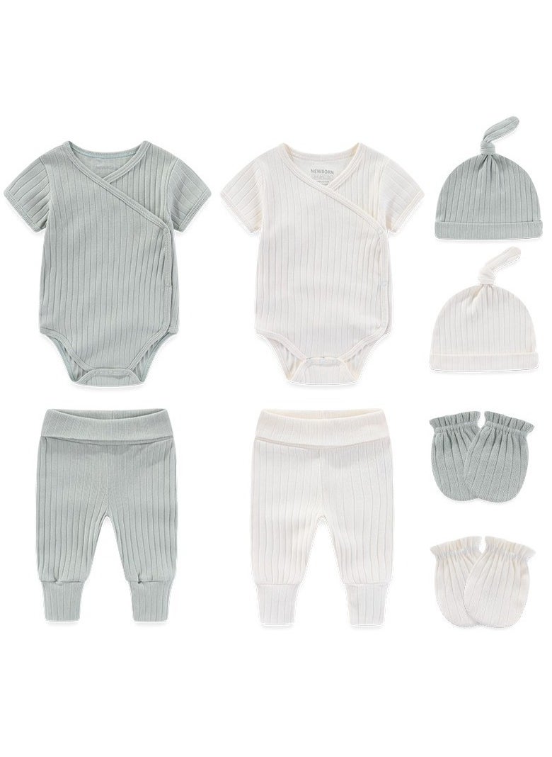 RedMapleTEK 8-Piece Set Of Newborn Baby Jumpsuit, Pants, Hat, Gloves, Socks - Image 1