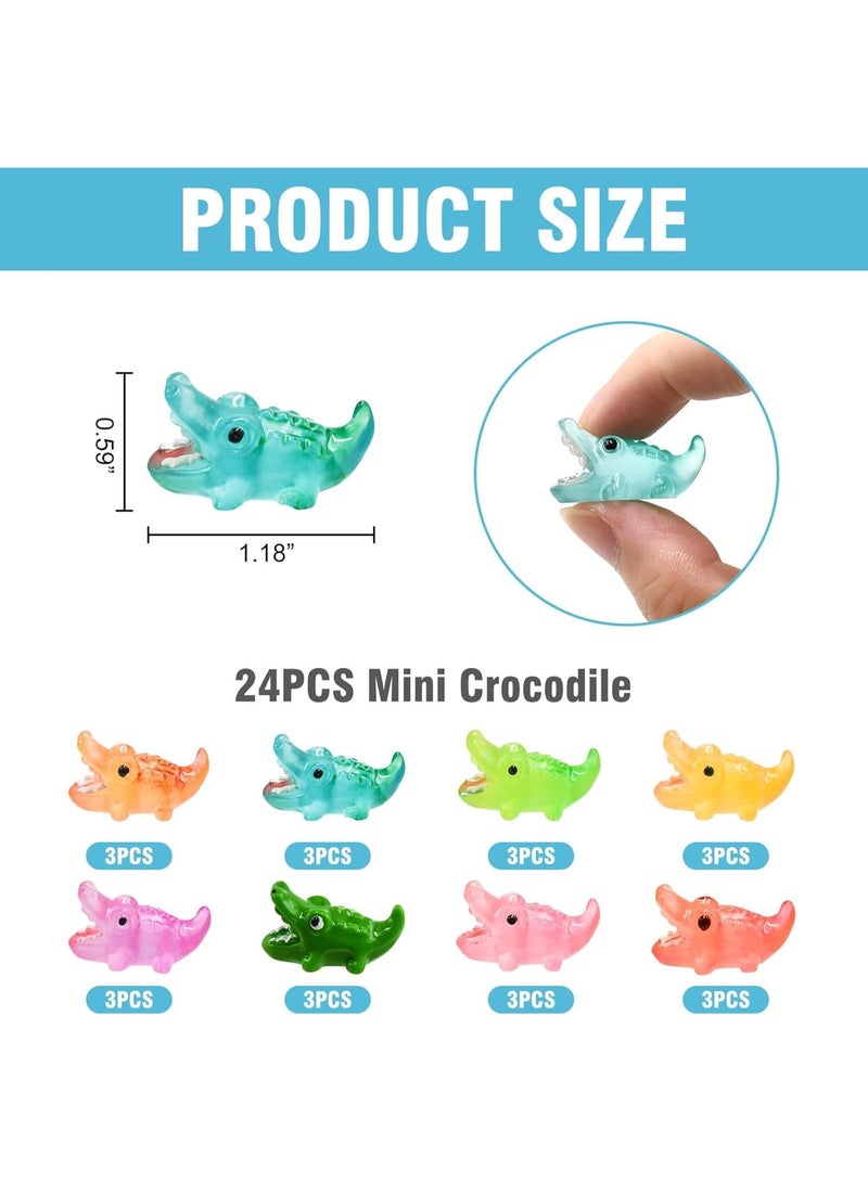 SYOSI Glow in The Dark Crocodile Figurines, Mini Resin Animals for Fairy Gardens, Dollhouse Scenes & Aquarium Decor, Luminous Micro Landscape Toys for Birthday Party Decorations (24-Piece) - Image 2