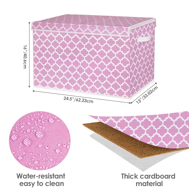 homyfort Toy Box for Girls, Kids - Large Toy Chest Organizers and Storage Boxes with Flip-Top Lid & Divider, Collapsible Container Bins for Playroom, Nursery, Closet, Living Room, 24.5"x13"x16", Pink - Image 2