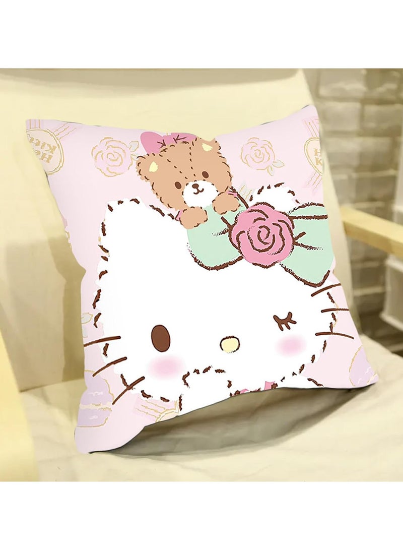 Kitty Cushion Cover, 2 Piece Set, Kawaii Square Cushion Cover Cartoon Home Decoration for Sofa Bedroom Living Room, 18 inch x 18 inch - Image 2