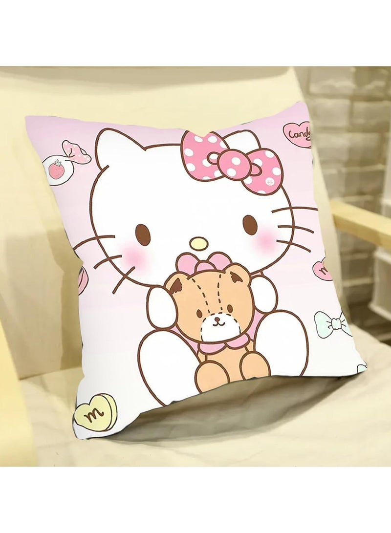 Kitty Cushion Cover, 2 Piece Set, Kawaii Square Cushion Cover Cartoon Home Decoration for Sofa Bedroom Living Room, 18 inch x 18 inch - Image 3