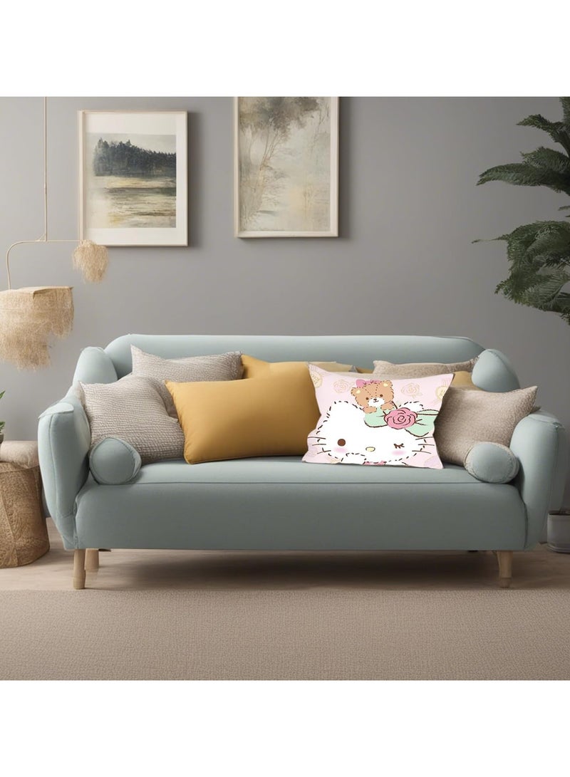 Kitty Cushion Cover, 2 Piece Set, Kawaii Square Cushion Cover Cartoon Home Decoration for Sofa Bedroom Living Room, 18 inch x 18 inch - Image 4