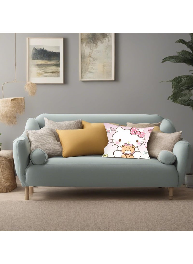 Kitty Cushion Cover, 2 Piece Set, Kawaii Square Cushion Cover Cartoon Home Decoration for Sofa Bedroom Living Room, 18 inch x 18 inch - Image 5