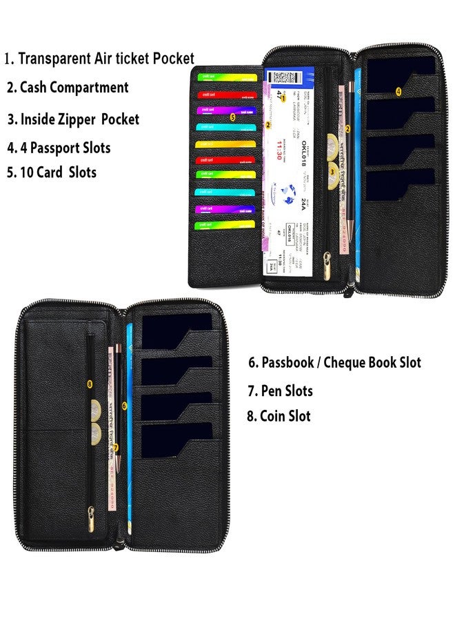 ABYS Genuine Leather RFID Protected Black Passport Wallet||Mobile Cover||Travel Wallet||Business Card Case for 4 Passports for Men & Women - Image 5