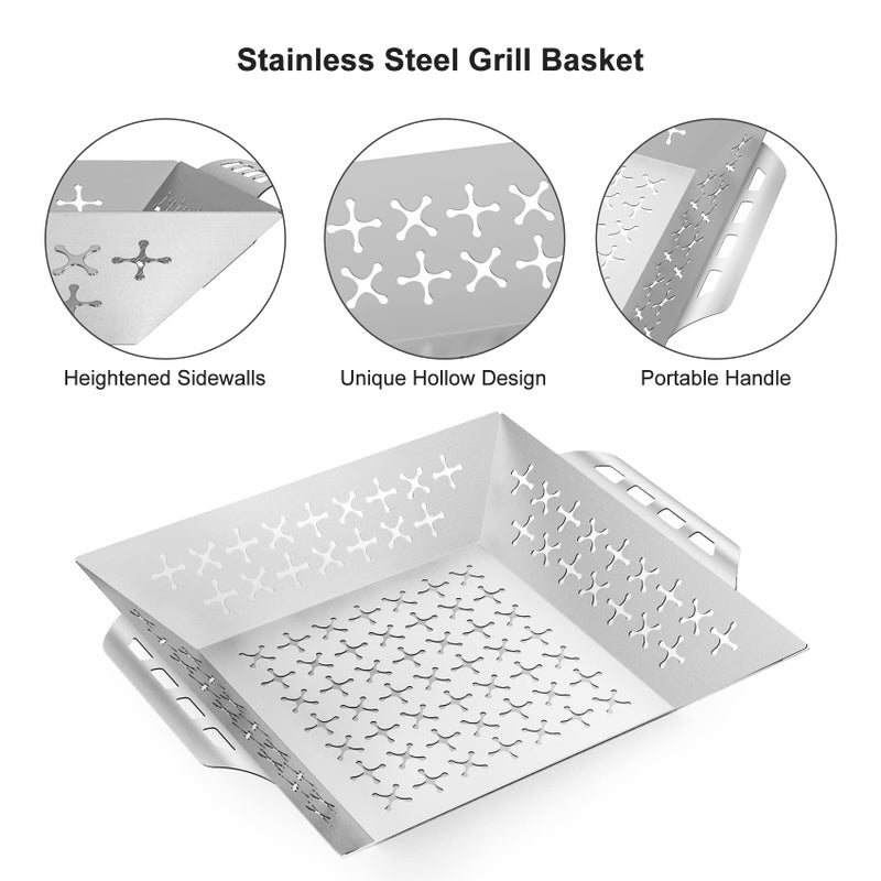 Skyflame Skyflame Stainless Steel Grill Baskets for Outdoor Grill, Thick Meat/Steak/Shrimp/Chop/Vegetable Grilling Basket with Handle, BBQ Grill Accessories for All Grills and Smokers  - Image 3
