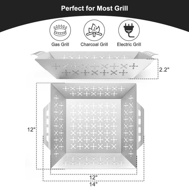 Skyflame Skyflame Stainless Steel Grill Baskets for Outdoor Grill, Thick Meat/Steak/Shrimp/Chop/Vegetable Grilling Basket with Handle, BBQ Grill Accessories for All Grills and Smokers  - Image 2