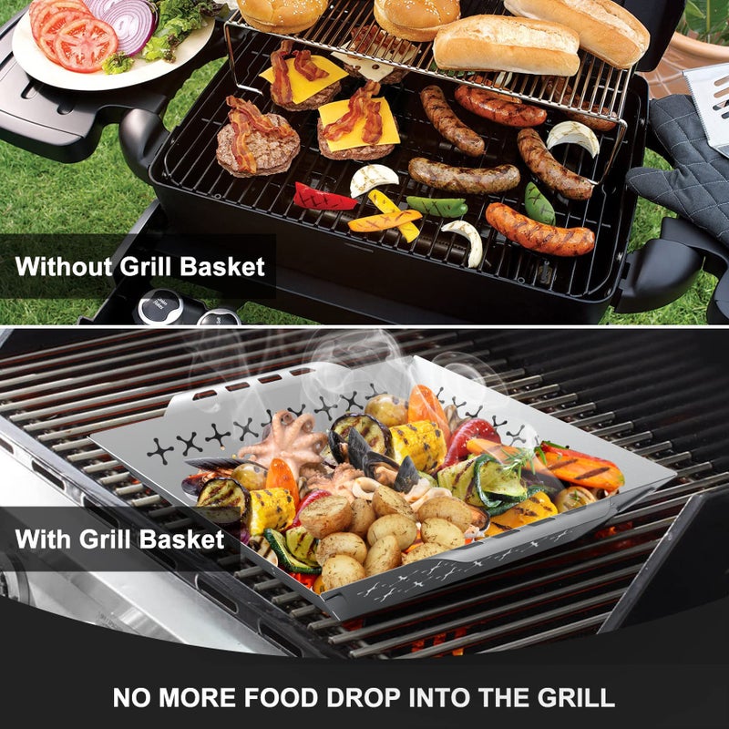 Skyflame Skyflame Stainless Steel Grill Baskets for Outdoor Grill, Thick Meat/Steak/Shrimp/Chop/Vegetable Grilling Basket with Handle, BBQ Grill Accessories for All Grills and Smokers  - Image 4