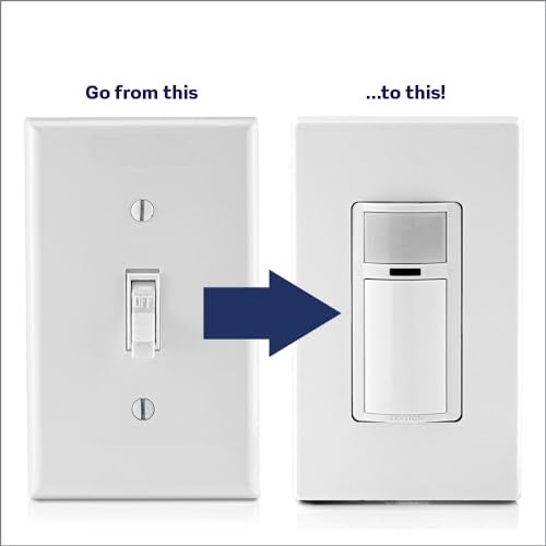 Leviton Decora Occupancy Motion Sensor in-Wall Switch, Auto-On or Manual-On, 15A, Single Pole, Multi-Way or Multi-Sensor, DOS15-1LZ, White with Ivory, Light Almond Faceplates - Image 2