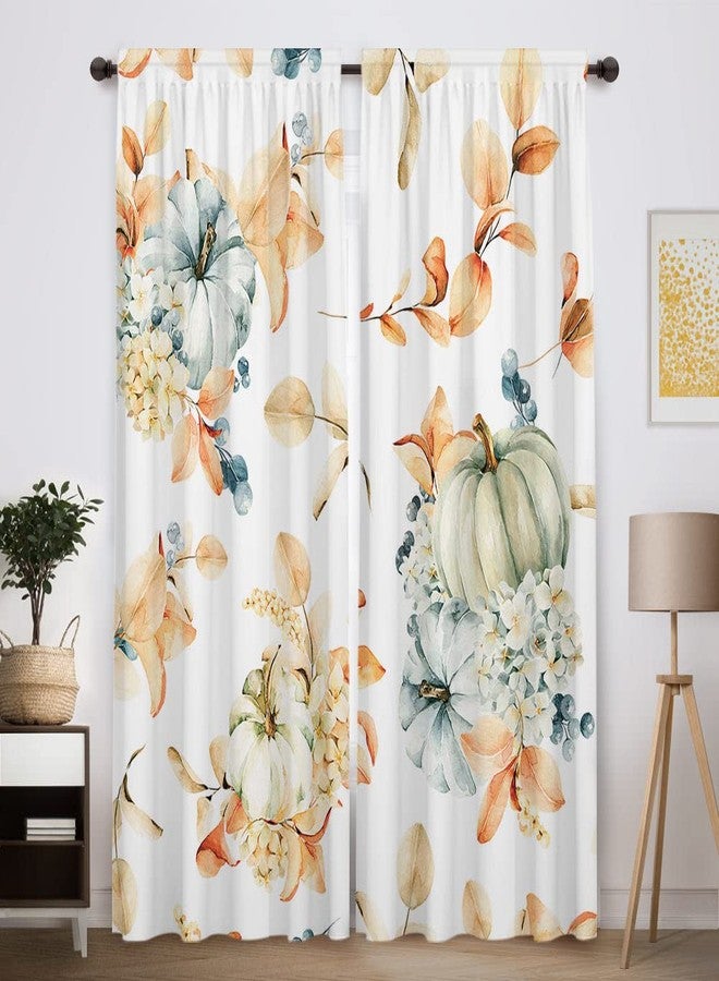 Funnytree Autumn Pumpkins Window Curtain Fall Thanksgiving Harvest Print Curtains Home Farmhouse Decor Rod Pocket Darkening Drapes for Bedroom Living Room 82 in x 84 in - Image 1