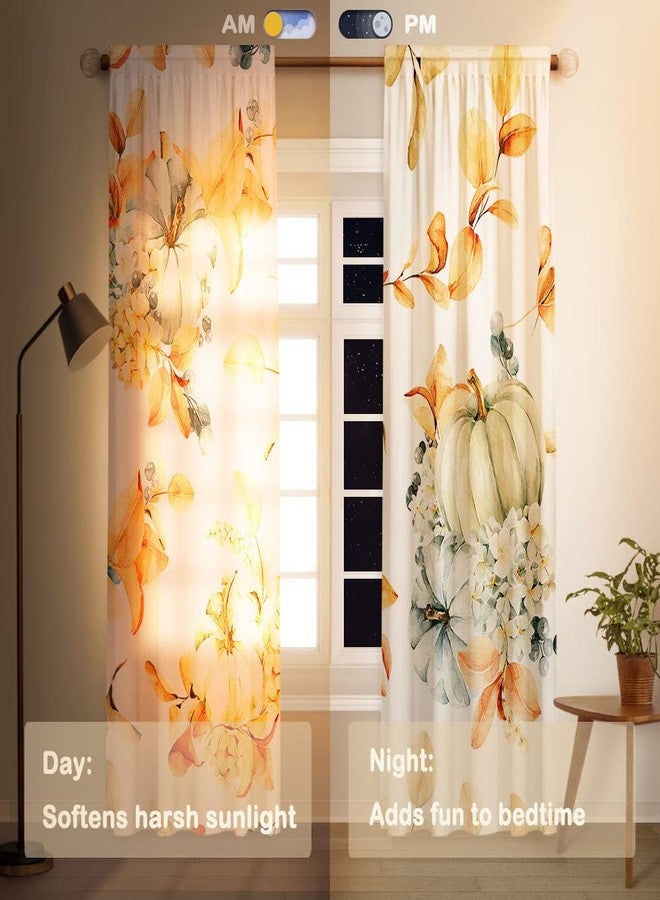 Funnytree Autumn Pumpkins Window Curtain Fall Thanksgiving Harvest Print Curtains Home Farmhouse Decor Rod Pocket Darkening Drapes for Bedroom Living Room 82 in x 84 in - Image 3