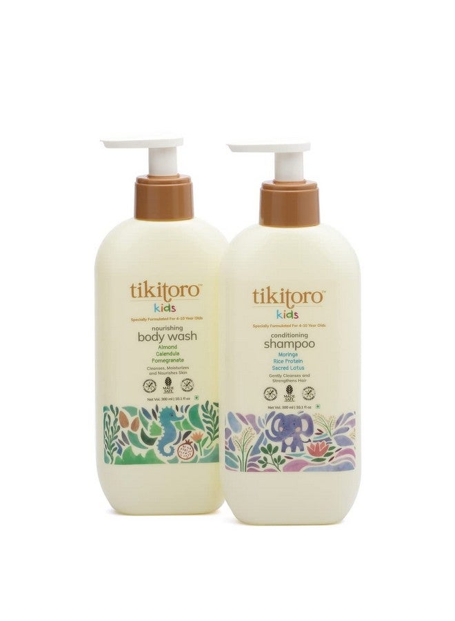 Tikitoro Kids Daily Essentials Combo,100% Vegan Nourishing Body Wash & Conditioning Shampoo, No Parabens & Sulphates (Age: 4+ Years) (300 ml x 2) - Image 1
