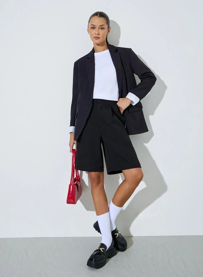 Styli Black Solid Single Breasted Pocket Details Regular Fit Blazer