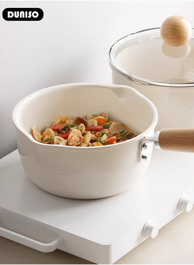 DUNISO - Saucepan with Lid, Small Cooking Pot with Pour Spout, Non Stick Sauce Pan, Nonstick Milk Pan for Induction, Gas and Electric Hobs, Perfect for Cooking Gravies, Pasta, Vegetable and More - Image 1
