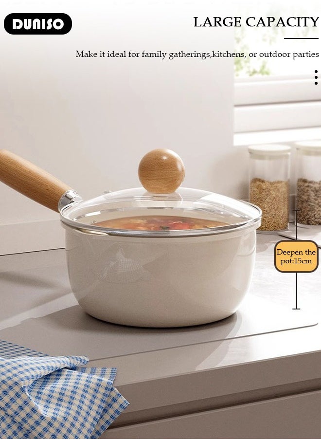 DUNISO - Saucepan with Lid, Small Cooking Pot with Pour Spout, Non Stick Sauce Pan, Nonstick Milk Pan for Induction, Gas and Electric Hobs, Perfect for Cooking Gravies, Pasta, Vegetable and More - Image 1