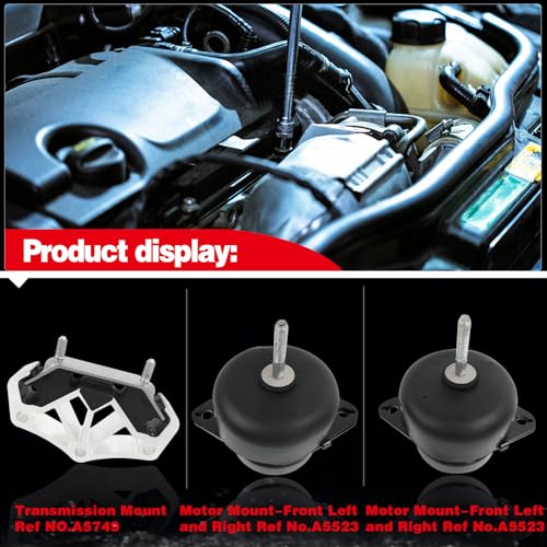 YBDDZH YHDDZH Engine Motor and Transmission kit Mount Compatible with 2011-2017 Mustang 3.7L V6 & 2011-2022 Mustang 5.0L V8 Engine,Repklace OE A5523 6R3Z6038A BR3Z6038B A5749 BR3Z7E373A BR3Z7E373B 3PCS - Image 3