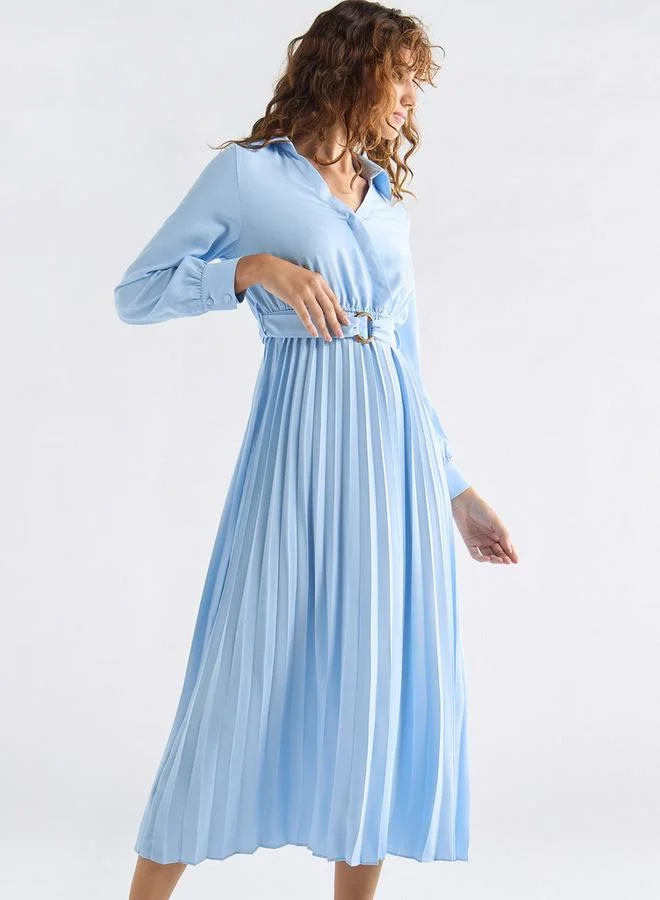 سبلاش فيڤ فستان قميص بأكمام طويلة وحزام وطيات