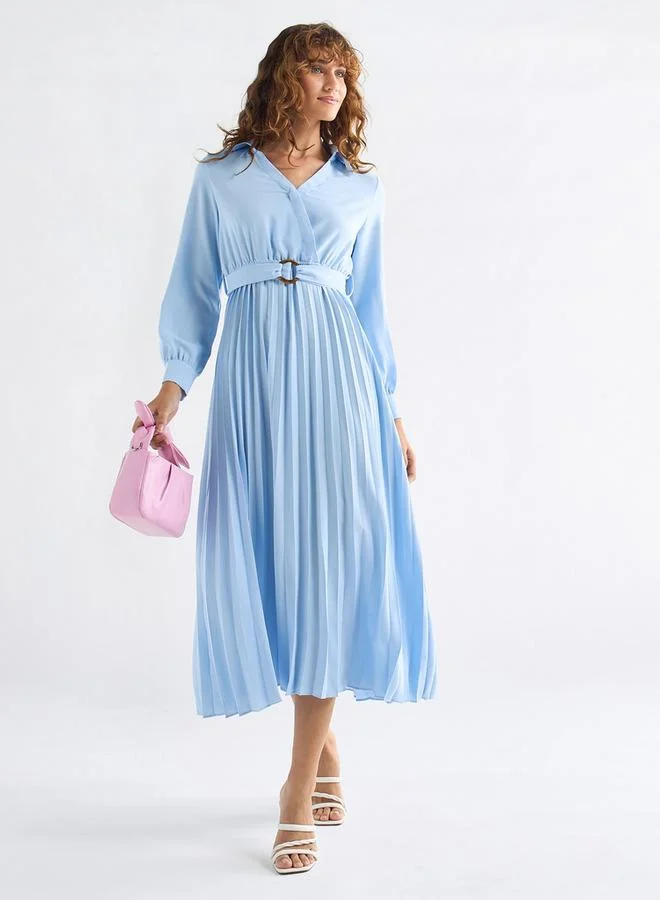 سبلاش فيڤ فستان قميص بأكمام طويلة وحزام وطيات