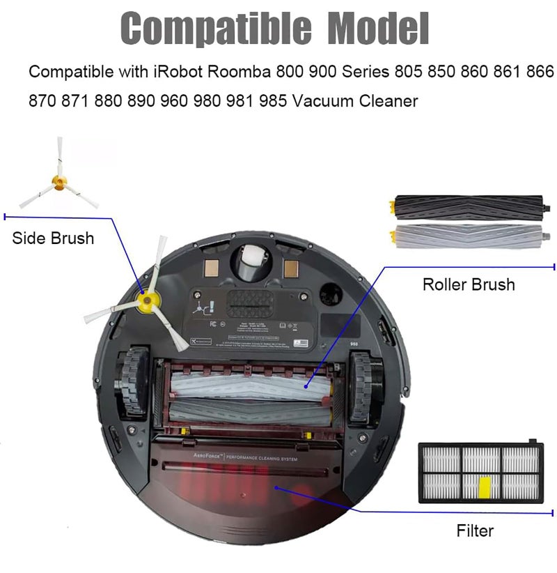 Detetap Replacement Parts for iRobot Roomba 800 900 Series 805 850 860 861 866 870 871 880 890 960 980 981 985 Vacuum Cleaner,4 Filter,4 Side Brush & Screws and 1 Set Main Roller Brush - Image 2