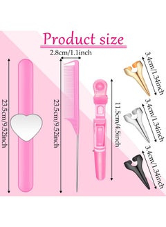 Patelai 22 Pieces Magnetic Wrist Sewing Pincushion with Hair Braiding Tools - Stainless Steel Pintail Rat Tail Comb, Wide Teeth Alligator Sectioning Clip, Hair Parting Ring Tool, and Pin Wristband (Pink)  - Image 2