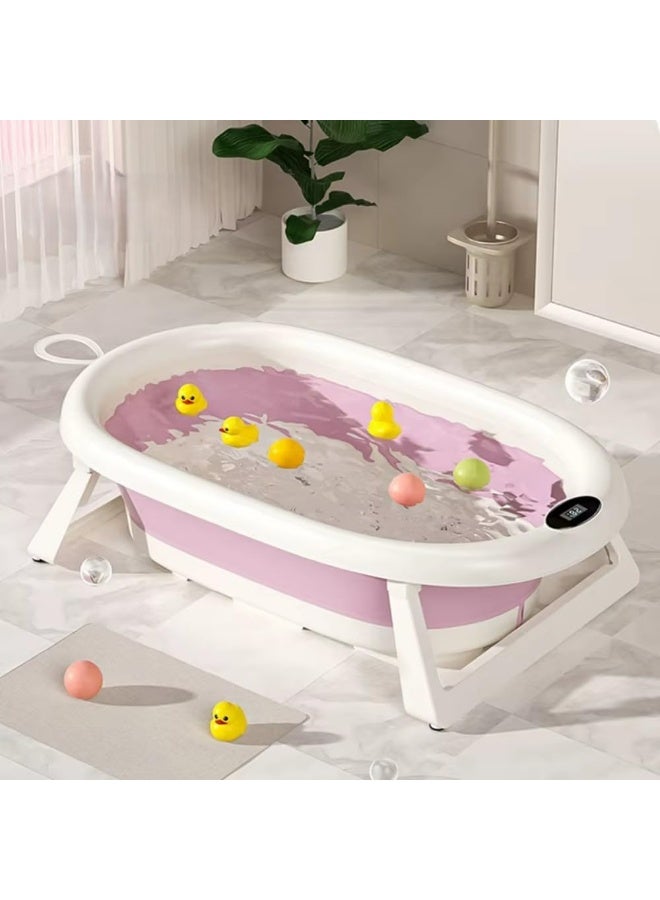 Folding Baby Bath Tub with Built‑In Thermometer & Padded Cushion – Portable, Non‑Slip Drain‑Plug Tub for Newborns to Toddlers (0–36 Months) - Image 1