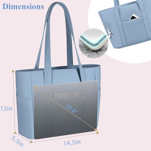 CTWWFS Large Tote Bag for Women, Nylon Lightweight Tote Bag with Zipper, Work Tote with 15.6" Laptop Sleeve, Nurse Teacher Bag for Work & College (Blue) - Image 3