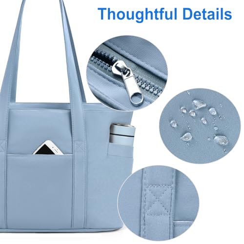 CTWWFS Large Tote Bag for Women, Nylon Lightweight Tote Bag with Zipper, Work Tote with 15.6" Laptop Sleeve, Nurse Teacher Bag for Work & College (Blue) - Image 5