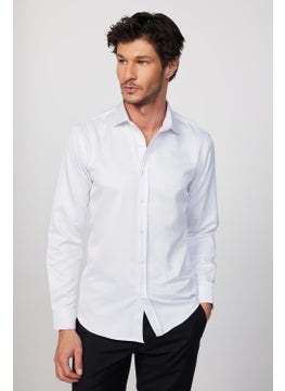 Tudors Modern Slim Fit Long Sleeve Cotton Easy Iron Dobby White Men's Shirt  - Image 1