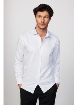 Tudors Modern Slim Fit Long Sleeve Cotton Easy Iron Dobby White Men's Shirt  - Image 2