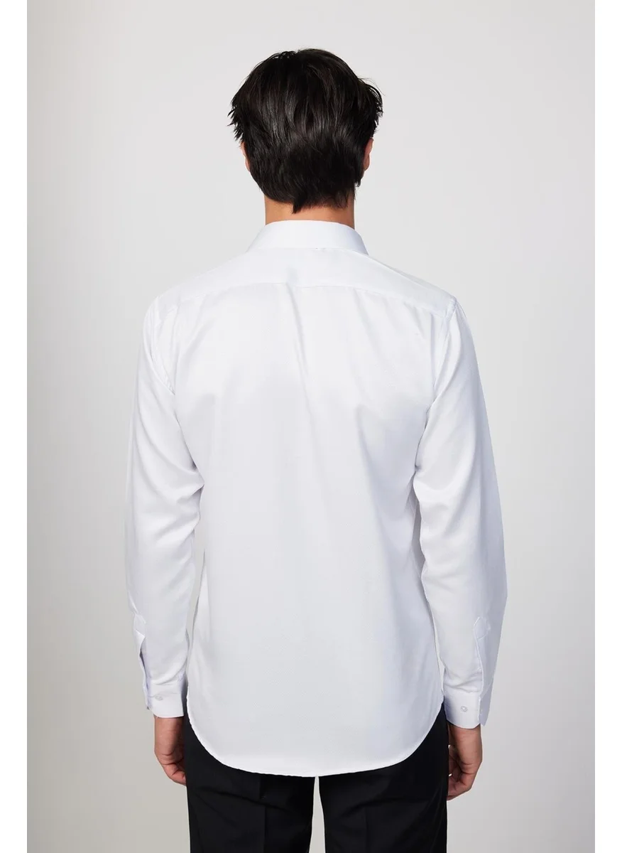 Tudors Modern Slim Fit Long Sleeve Cotton Easy Iron Dobby White Men's Shirt
