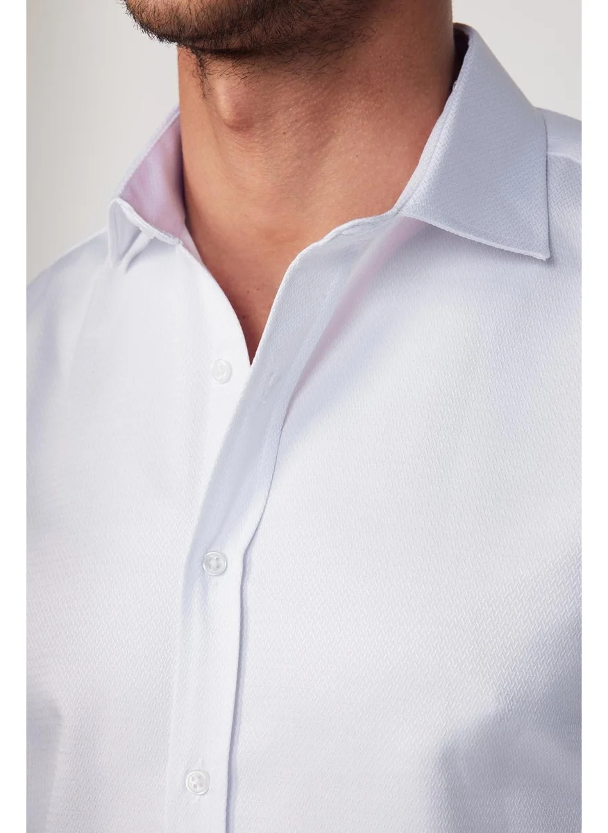 Tudors Modern Slim Fit Long Sleeve Cotton Easy Iron Dobby White Men's Shirt